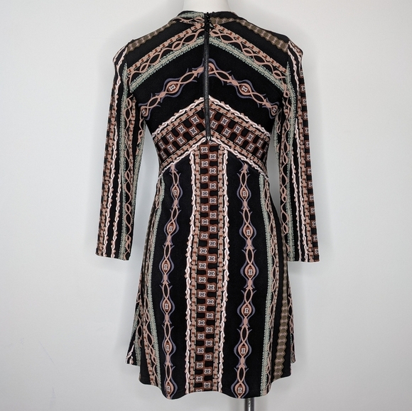 Free People Stella Black Brown Blue Long Sleeve Mini Dress XS - Picture 6 of 11